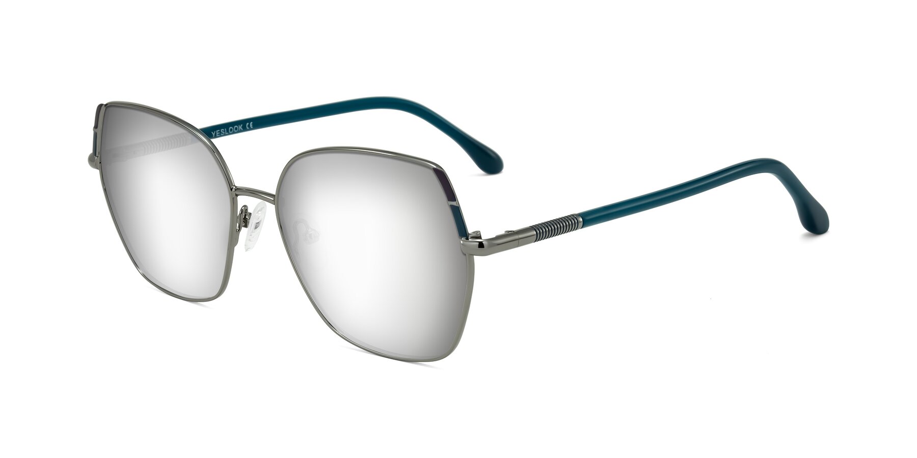 Angle of Suarie in Gunmetal/Teal with Silver Mirrored Lenses