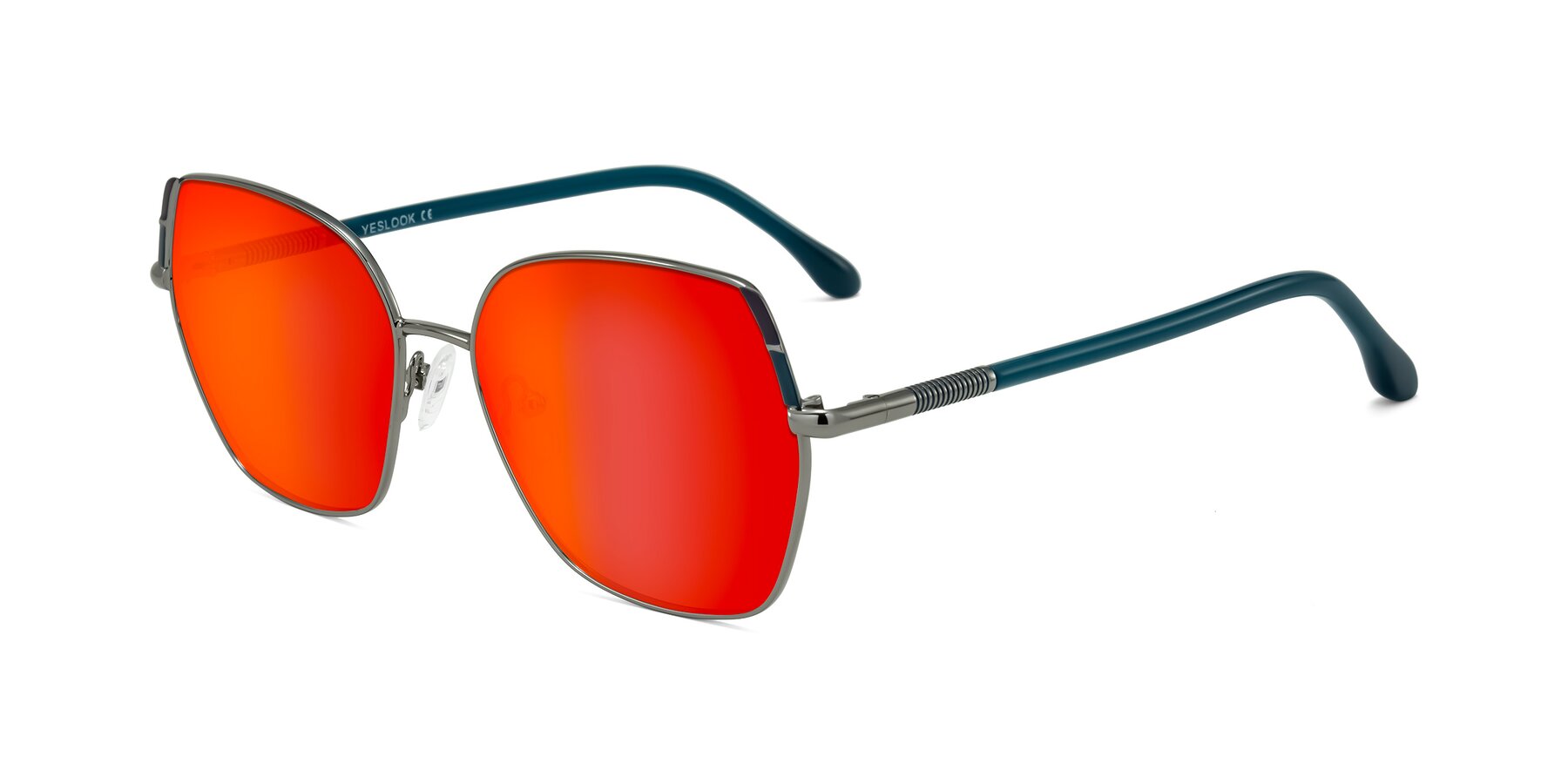 Angle of Suarie in Gunmetal/Teal with Red Gold Mirrored Lenses
