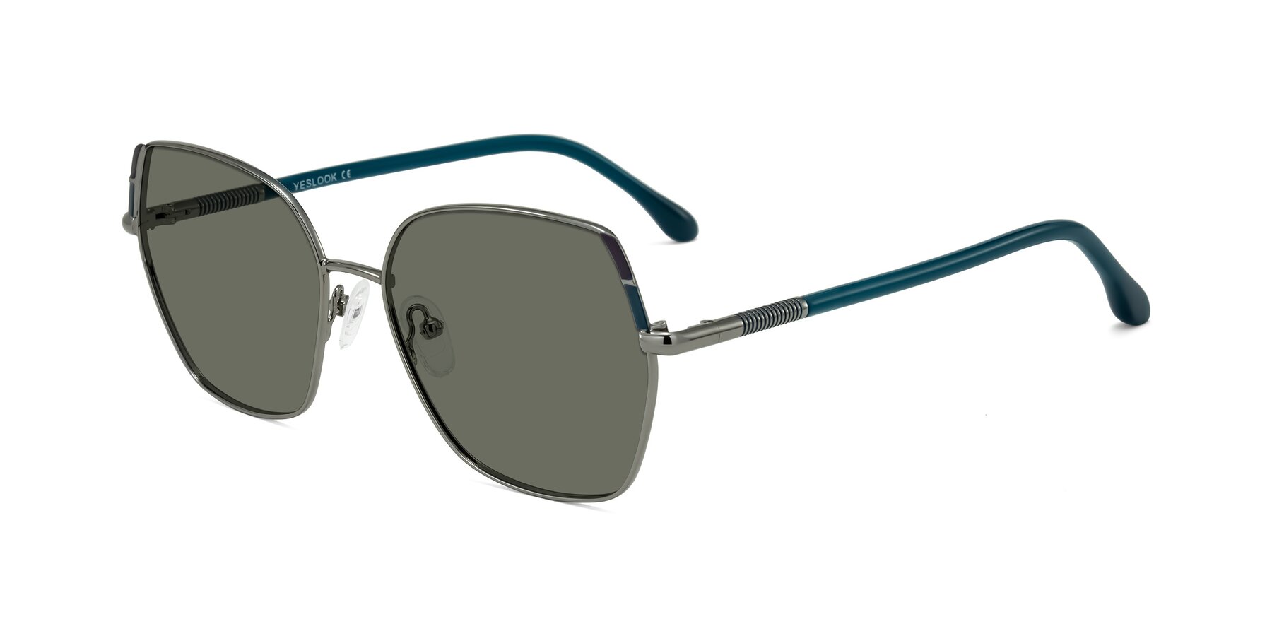 Angle of Suarie in Gunmetal/Teal with Gray Polarized Lenses