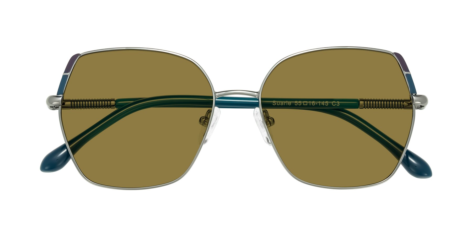 Folded Front of Suarie in Gunmetal/Teal with Brown Polarized Lenses