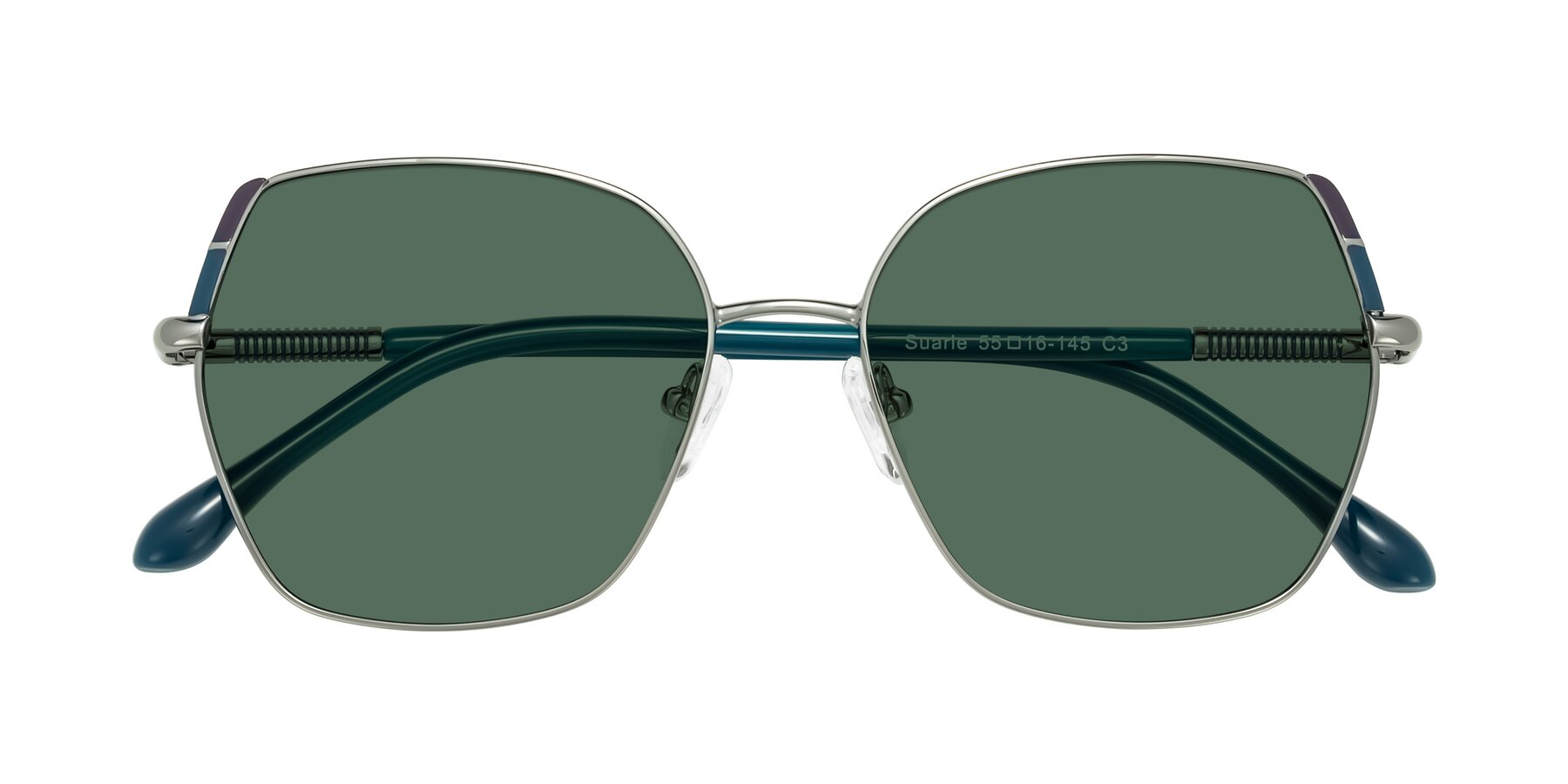Folded Front of Suarie in Gunmetal/Teal with Green Polarized Lenses