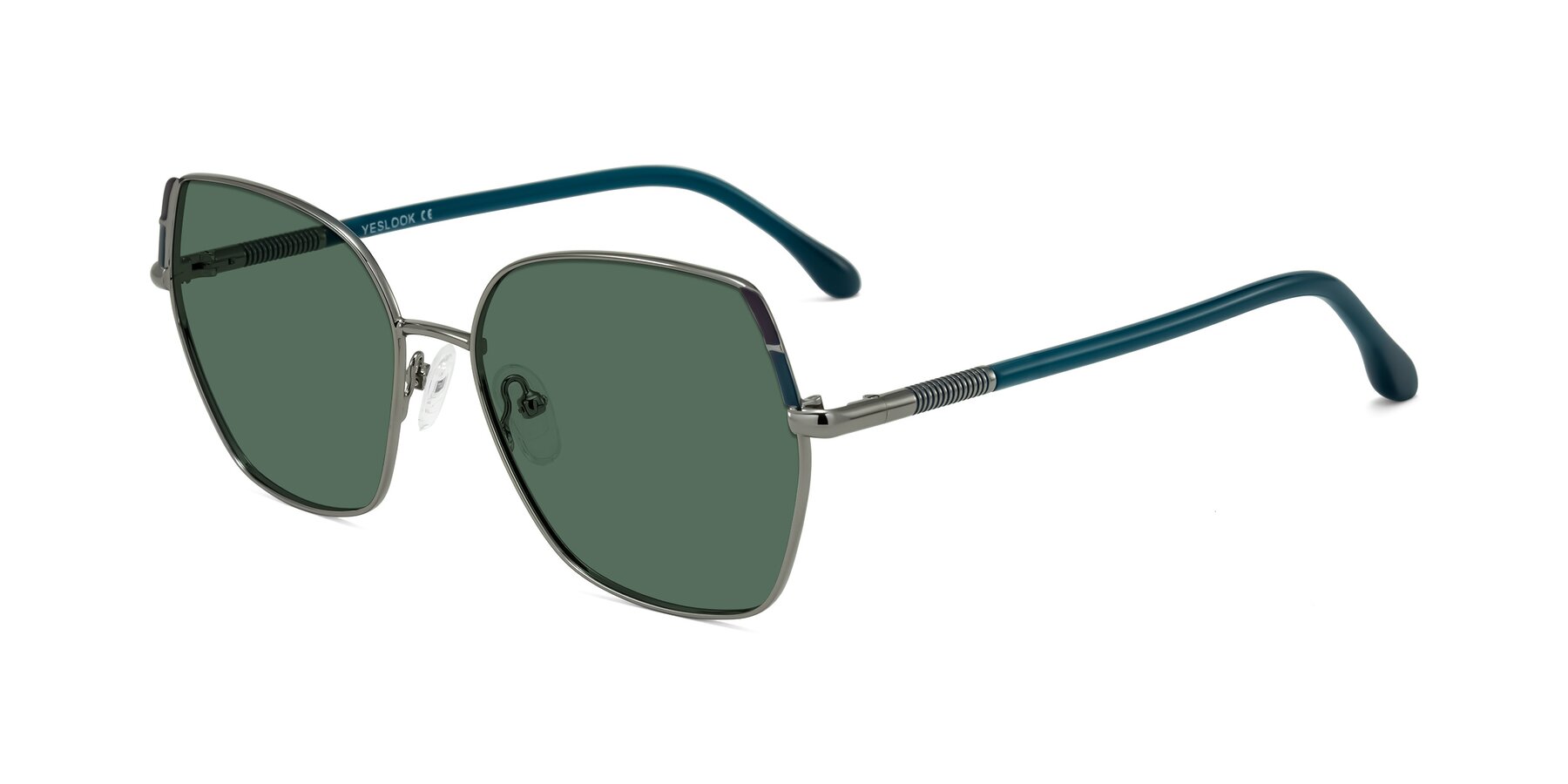 Angle of Suarie in Gunmetal/Teal with Green Polarized Lenses