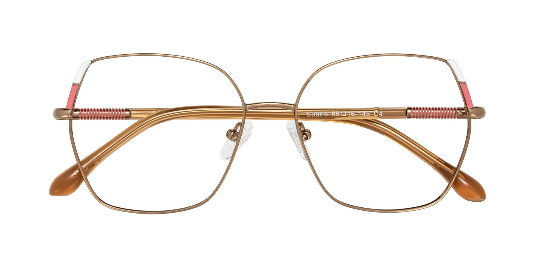 Folded Front of Suarie in Bronze/Brown with Clear Eyeglass Lenses