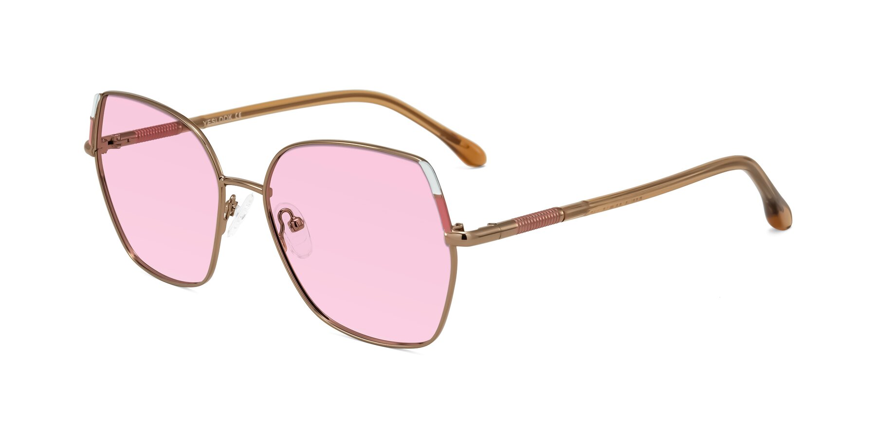 Angle of Suarie in Bronze/Brown with Light Pink Tinted Lenses
