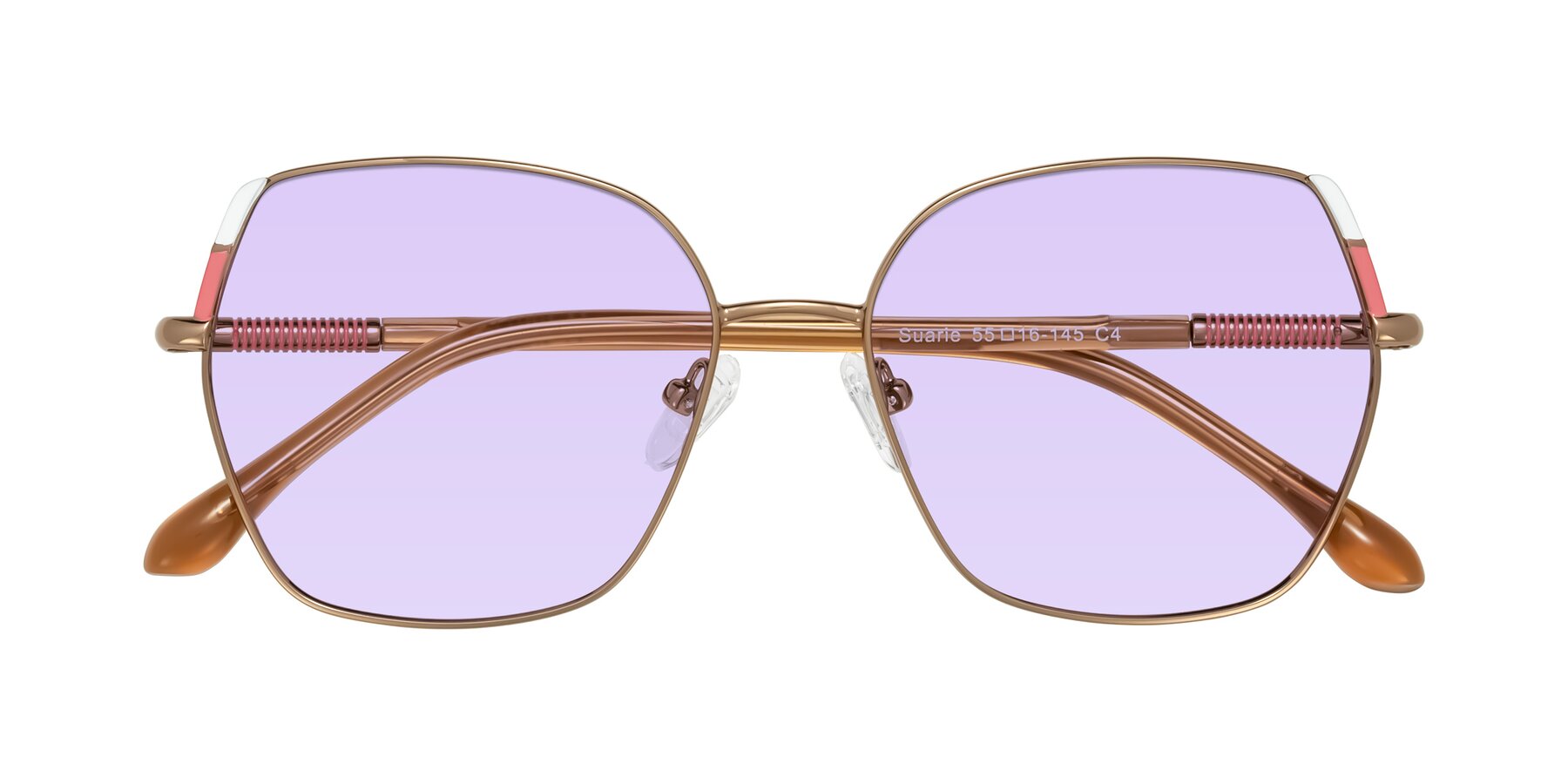 Folded Front of Suarie in Bronze/Brown with Light Purple Tinted Lenses