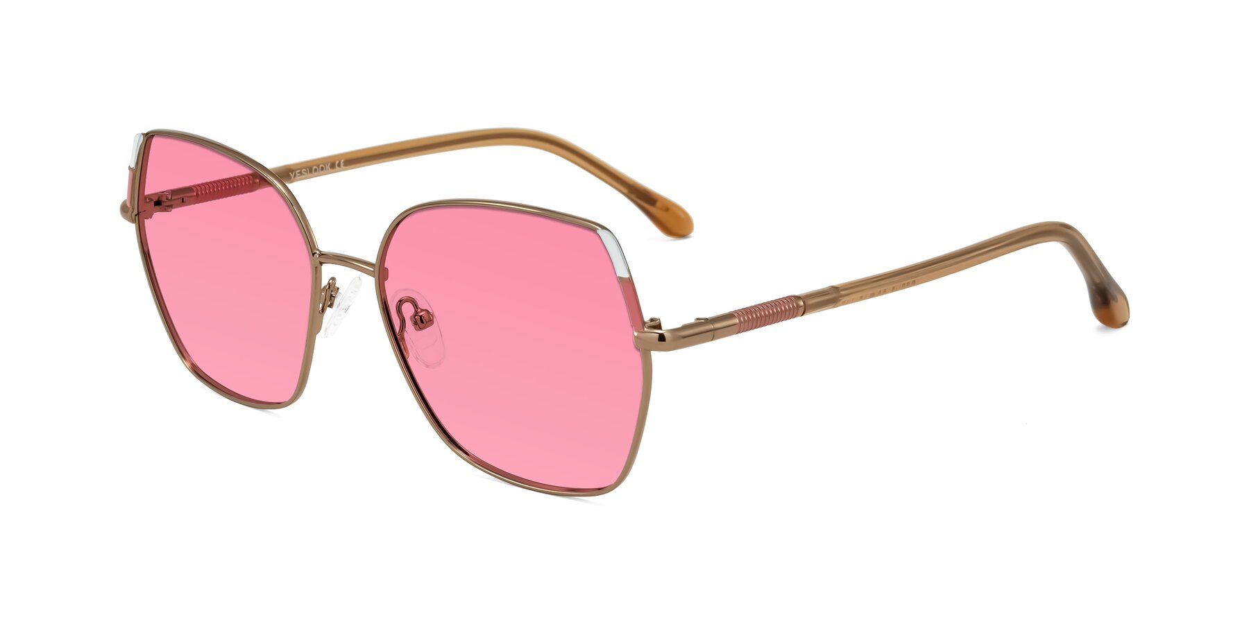 Angle of Suarie in Bronze/Brown with Pink Tinted Lenses