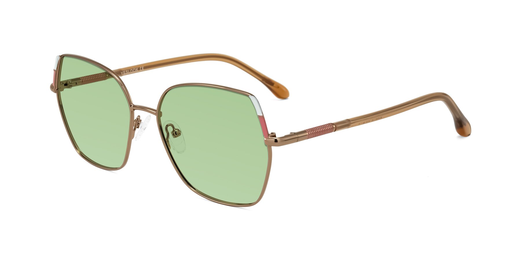 Angle of Suarie in Bronze/Brown with Medium Green Tinted Lenses