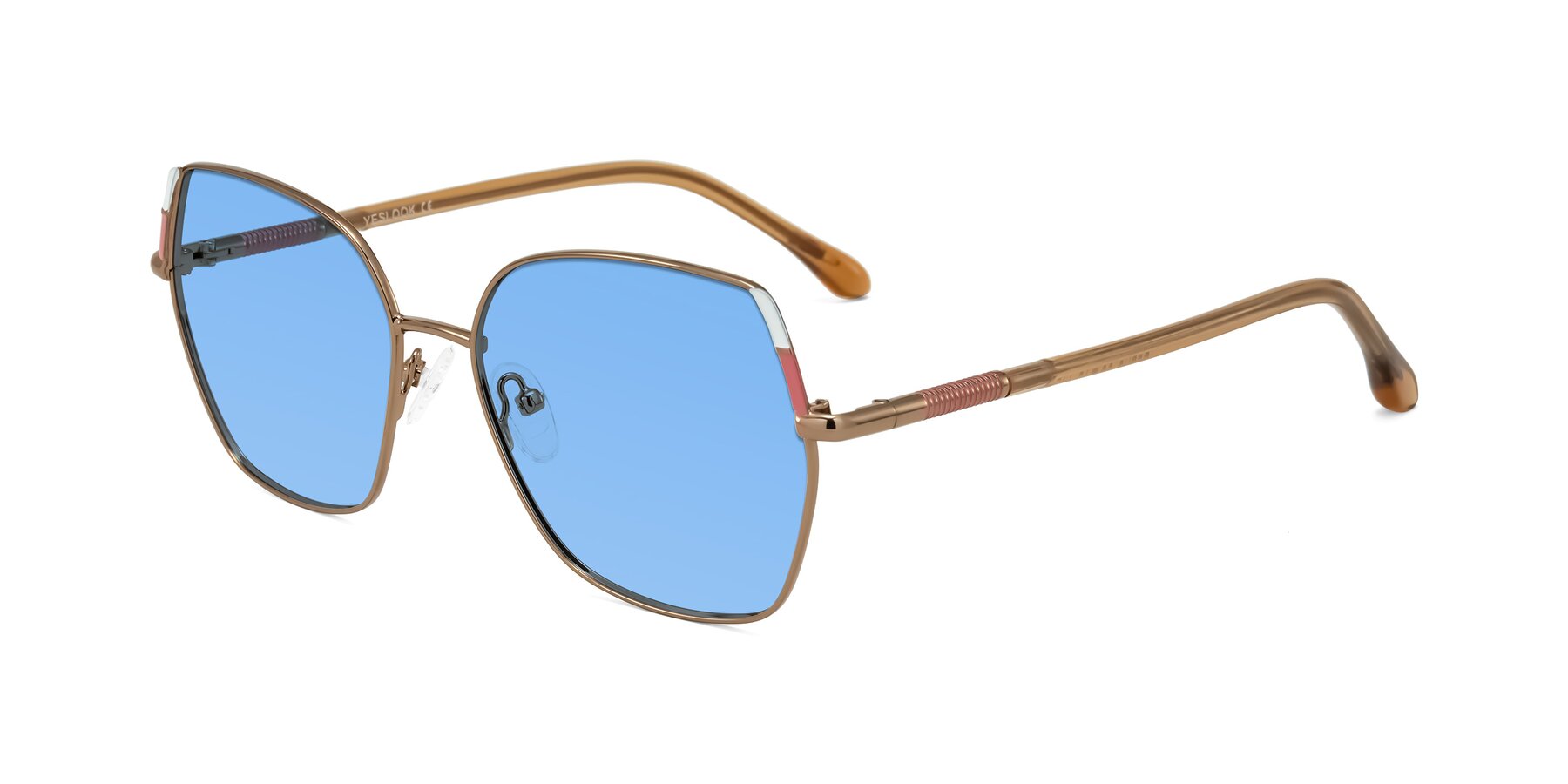 Angle of Suarie in Bronze/Brown with Medium Blue Tinted Lenses