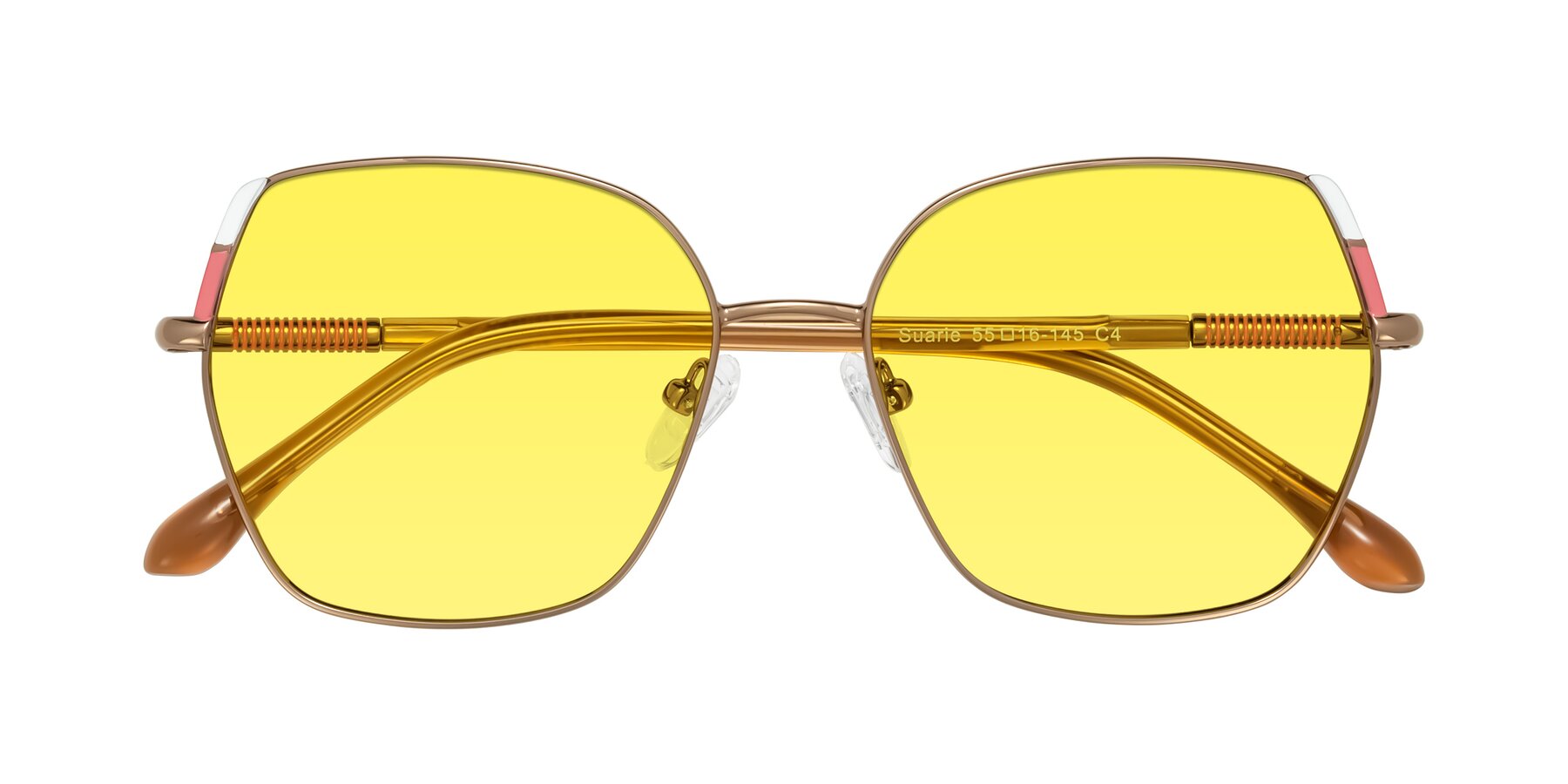 Folded Front of Suarie in Bronze/Brown with Medium Yellow Tinted Lenses
