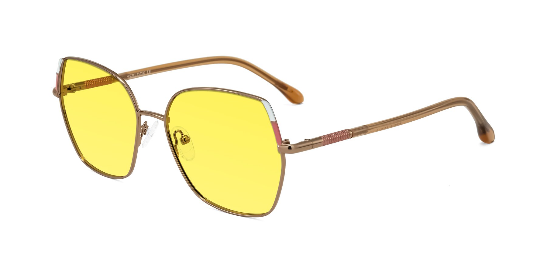 Angle of Suarie in Bronze/Brown with Medium Yellow Tinted Lenses