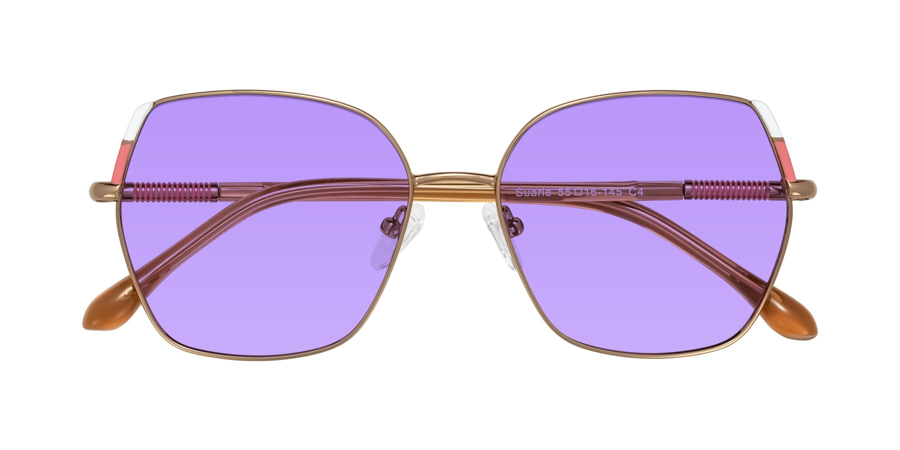 Folded Front of Suarie in Bronze/Brown with Medium Purple Tinted Lenses