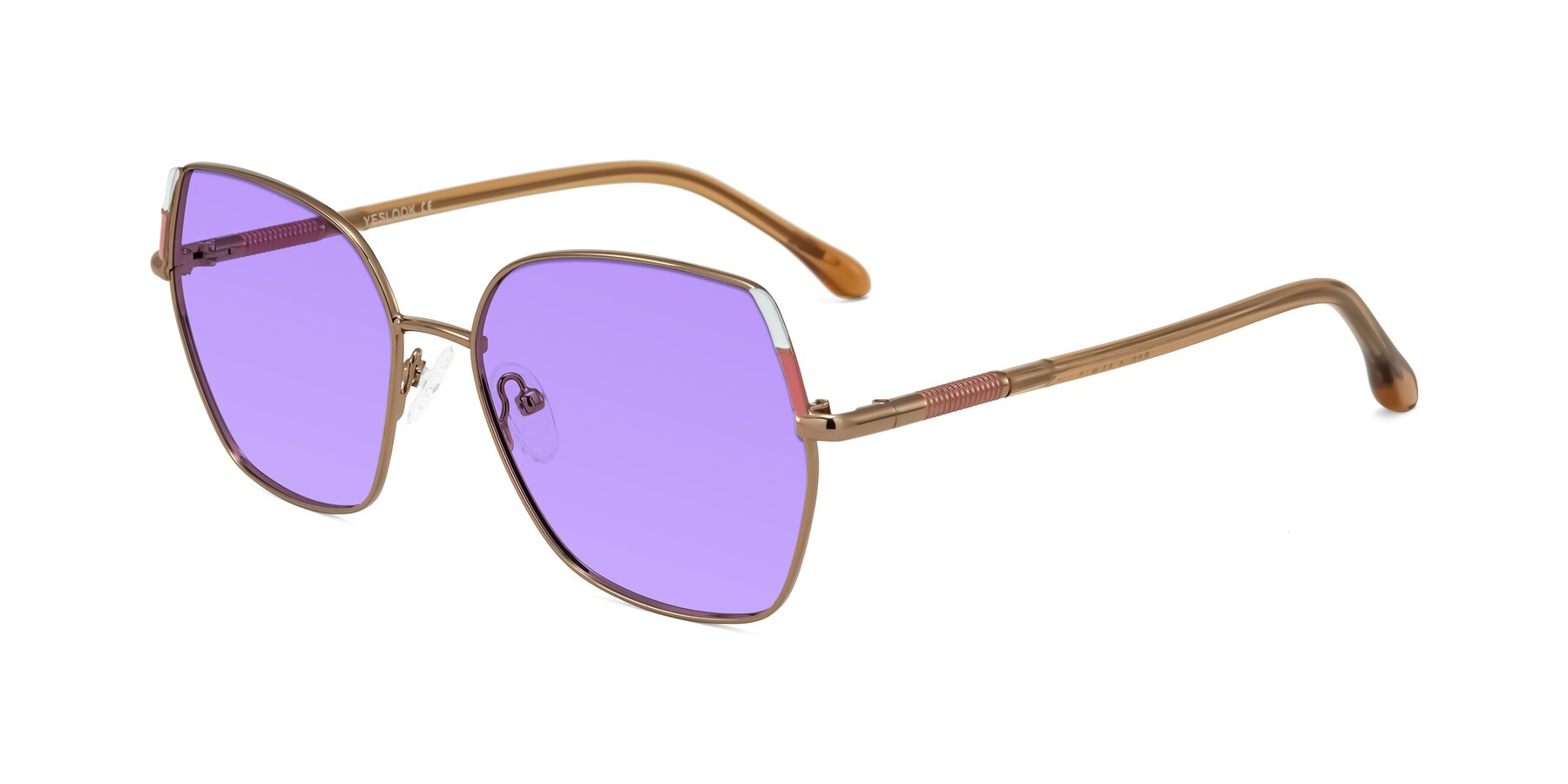 Angle of Suarie in Bronze/Brown with Medium Purple Tinted Lenses
