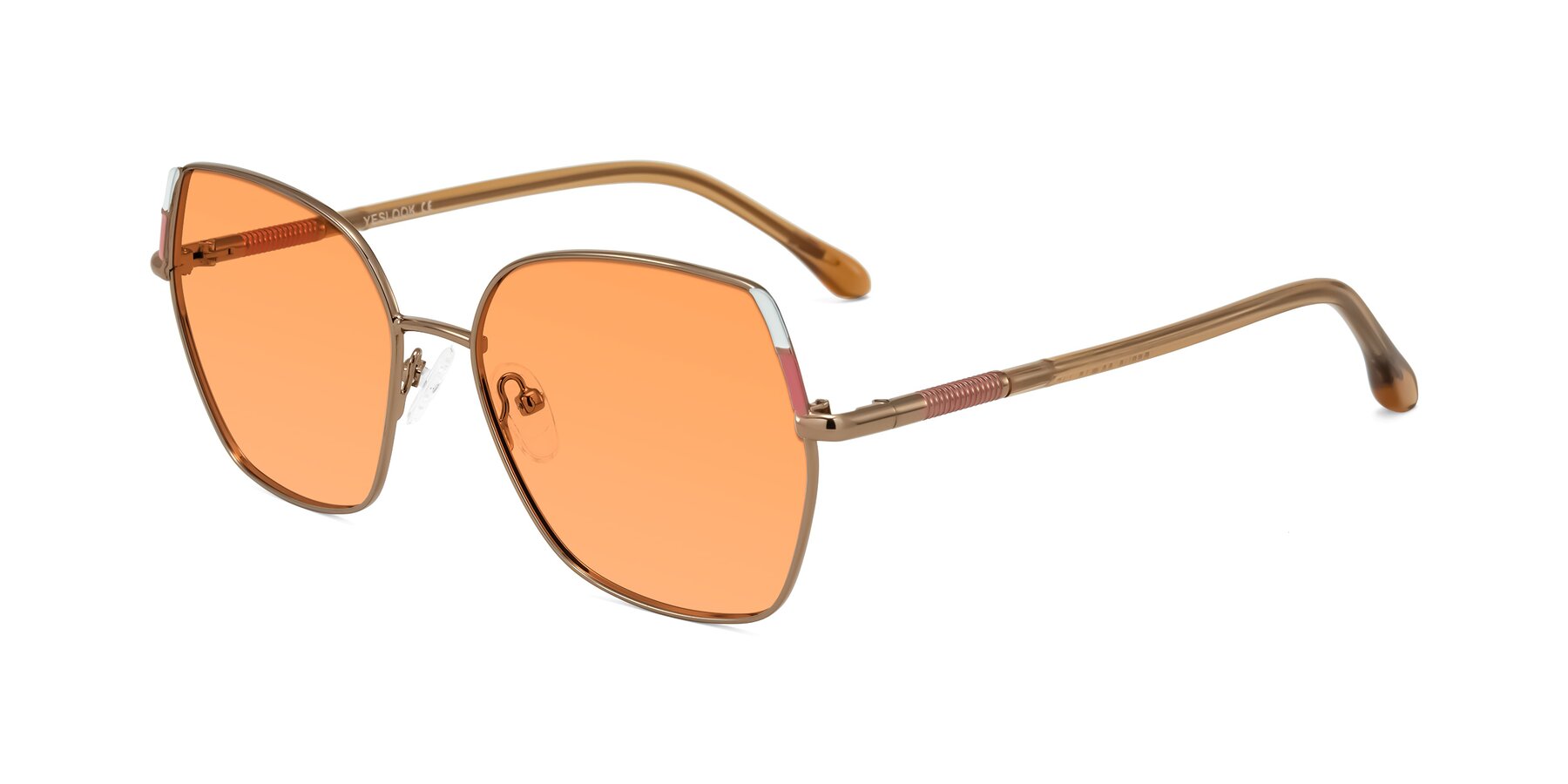 Angle of Suarie in Bronze/Brown with Medium Orange Tinted Lenses