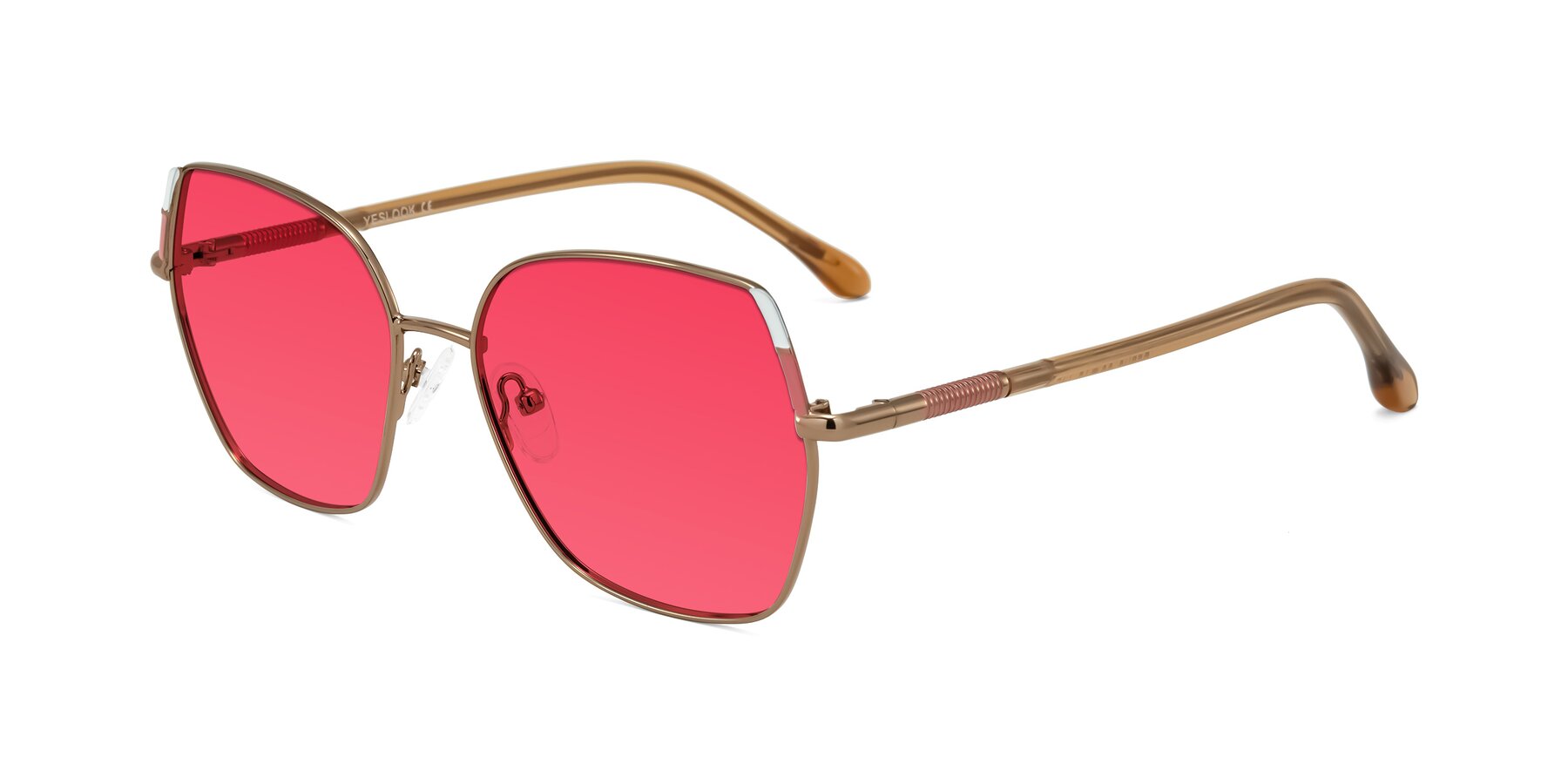 Angle of Suarie in Bronze/Brown with Red Tinted Lenses