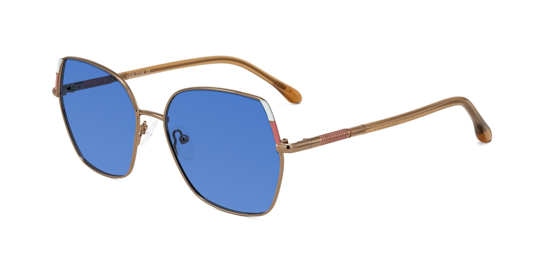 Angle of Suarie in Bronze/Brown with Blue Tinted Lenses