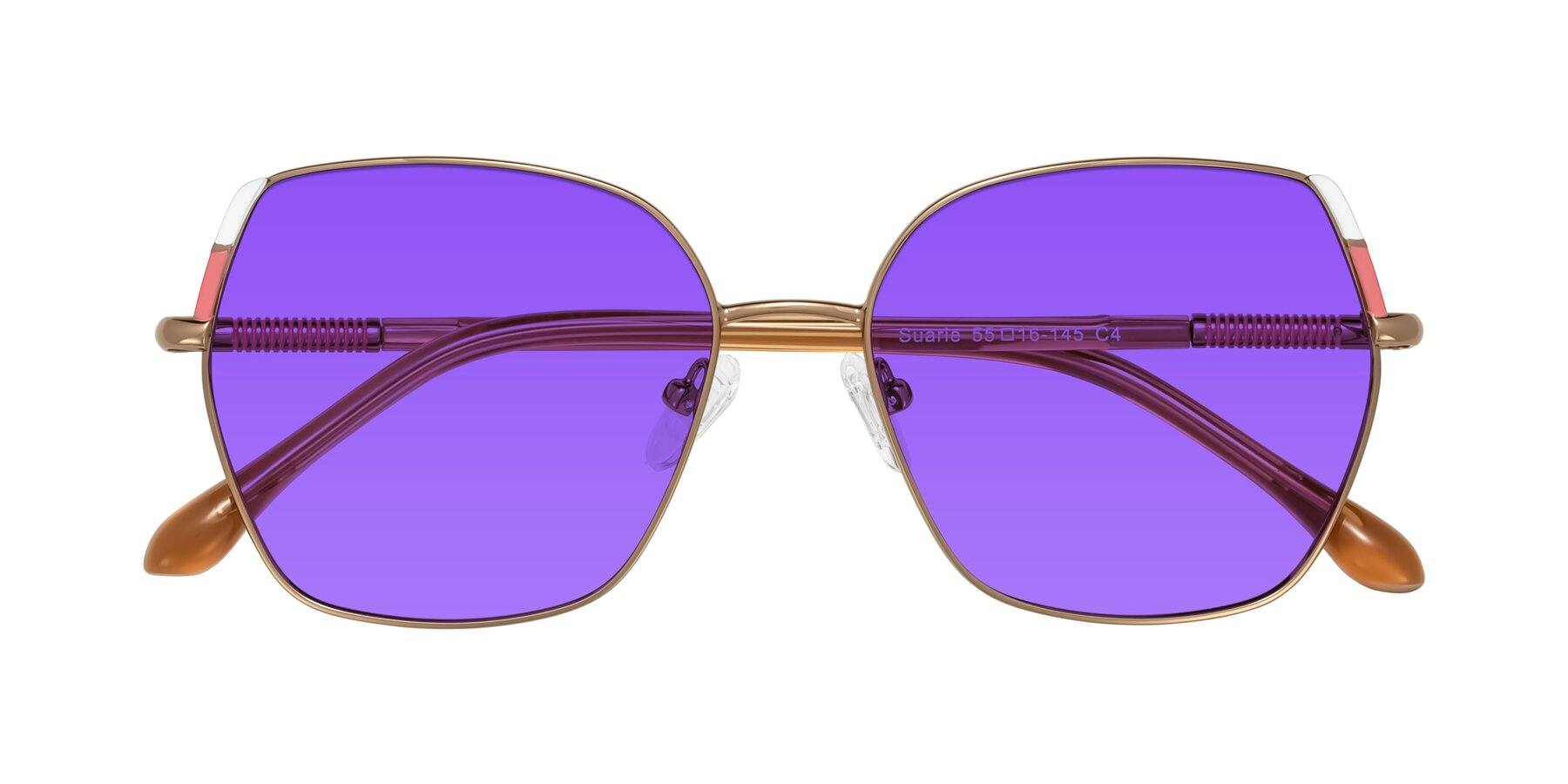 Folded Front of Suarie in Bronze/Brown with Purple Tinted Lenses