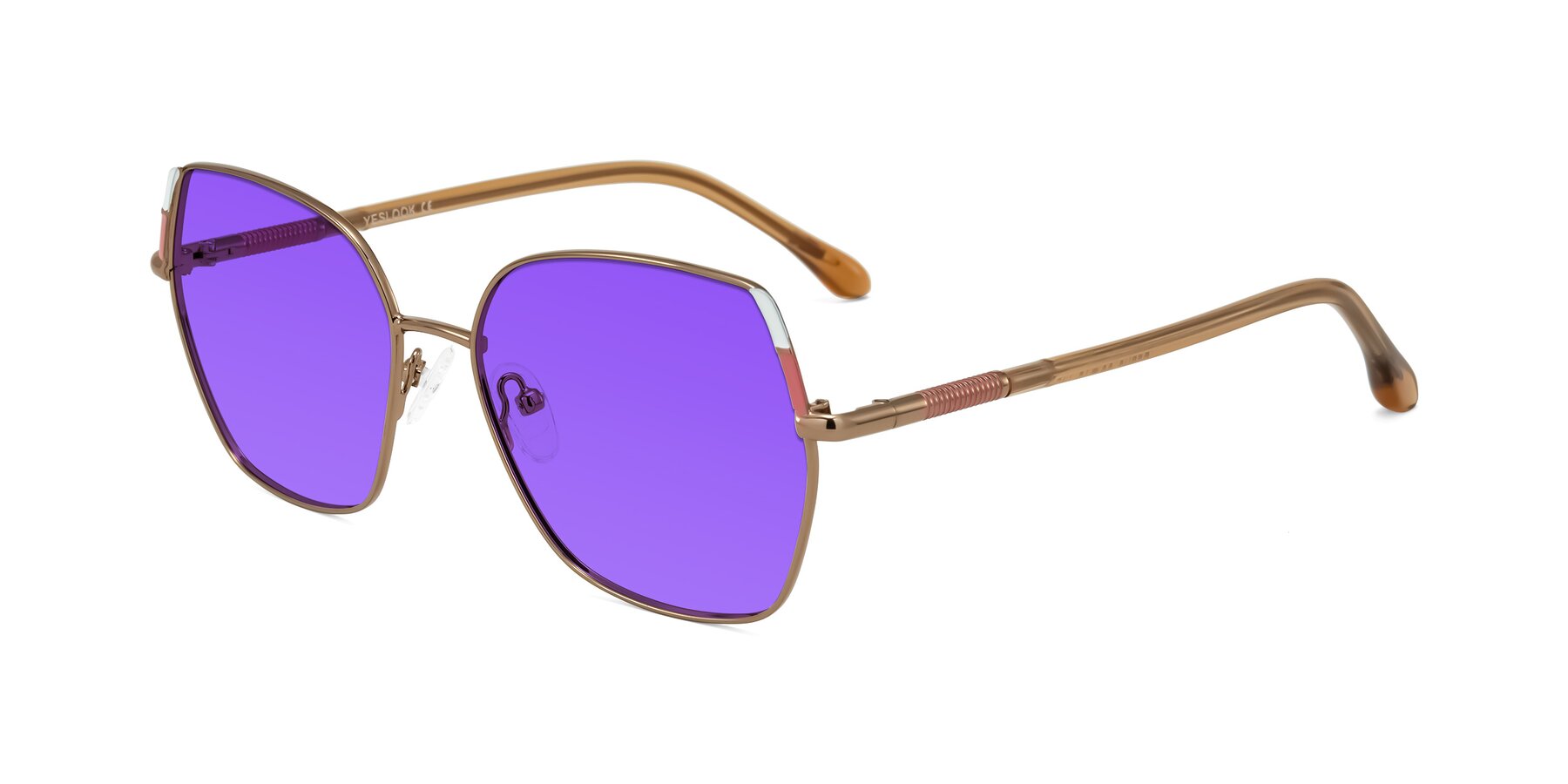 Angle of Suarie in Bronze/Brown with Purple Tinted Lenses