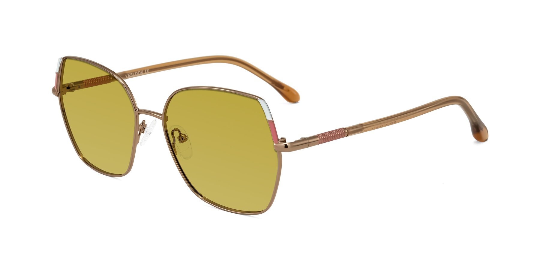 Angle of Suarie in Bronze/Brown with Champagne Tinted Lenses