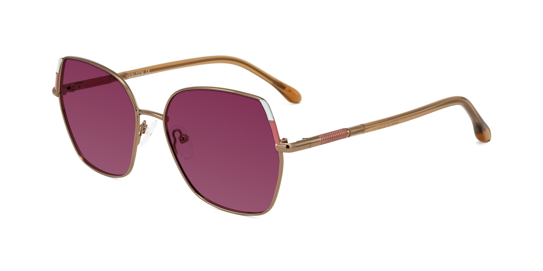 Angle of Suarie in Bronze/Brown with Wine Tinted Lenses