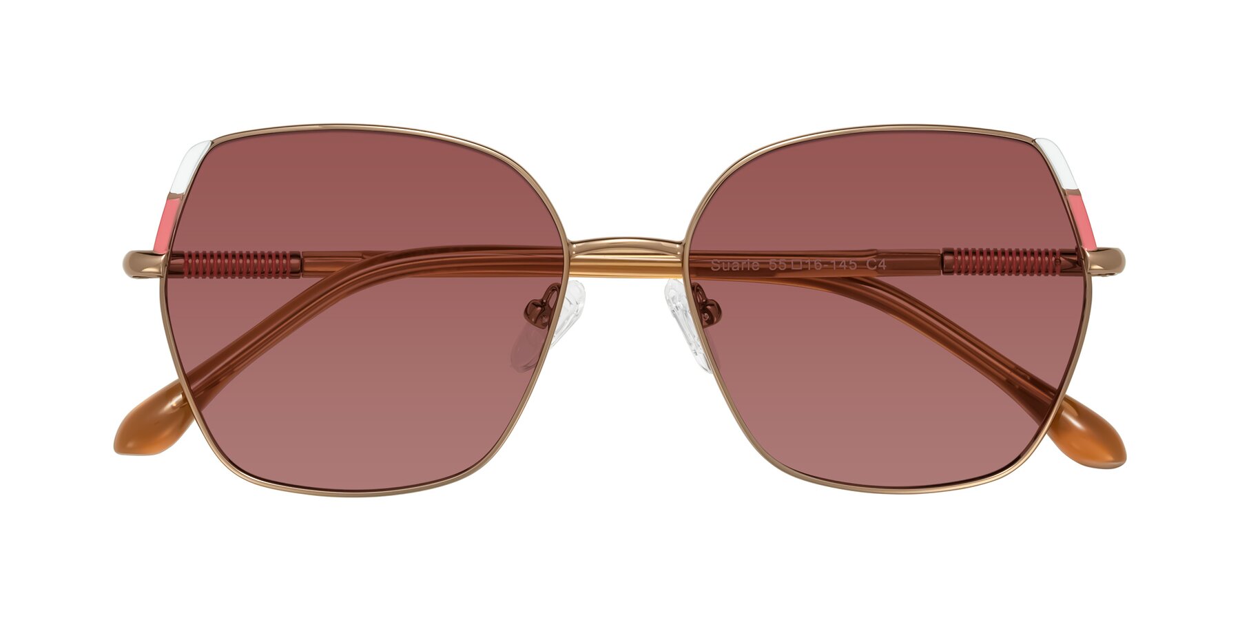 Folded Front of Suarie in Bronze/Brown with Garnet Tinted Lenses