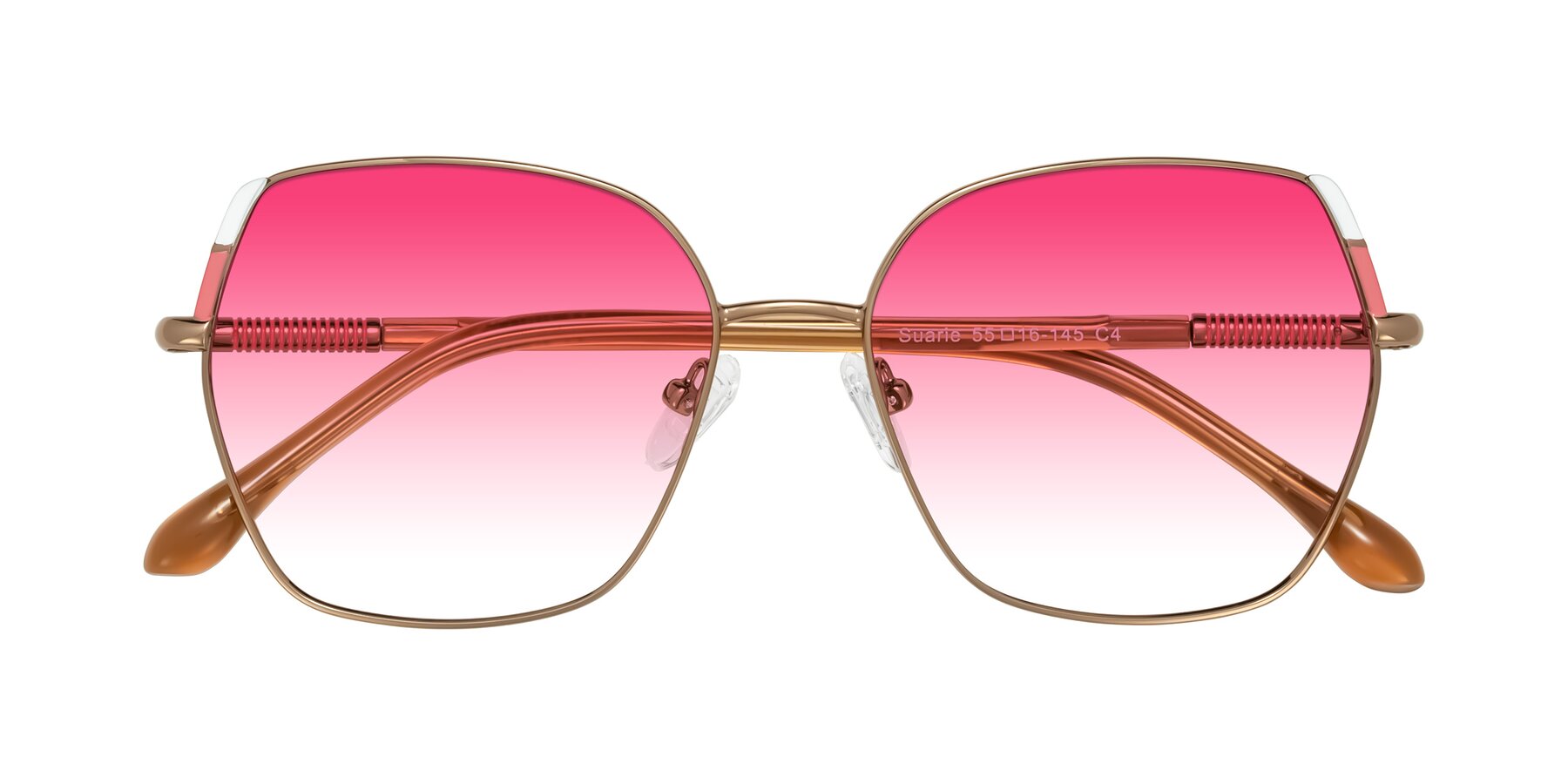 Folded Front of Suarie in Bronze/Brown with Pink Gradient Lenses