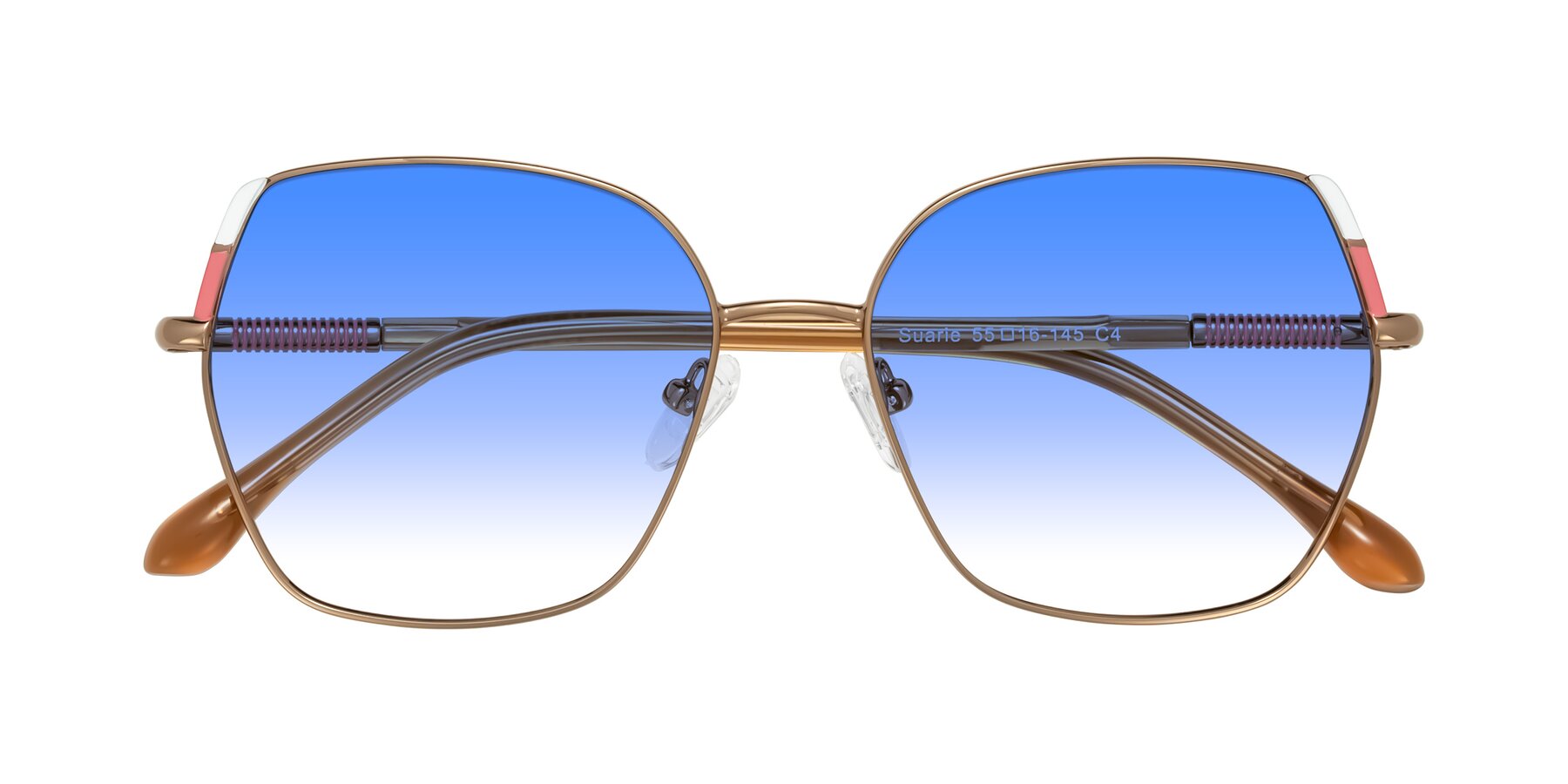 Folded Front of Suarie in Bronze/Brown with Blue Gradient Lenses