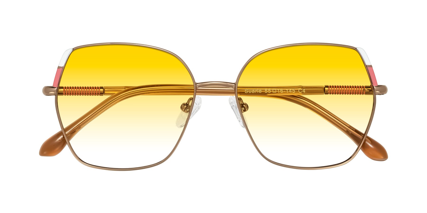 Folded Front of Suarie in Bronze/Brown with Yellow Gradient Lenses