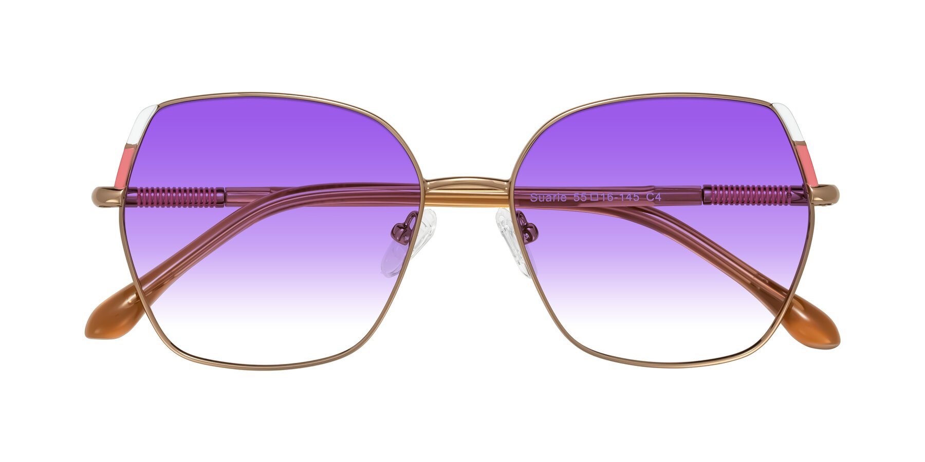 Folded Front of Suarie in Bronze/Brown with Purple Gradient Lenses