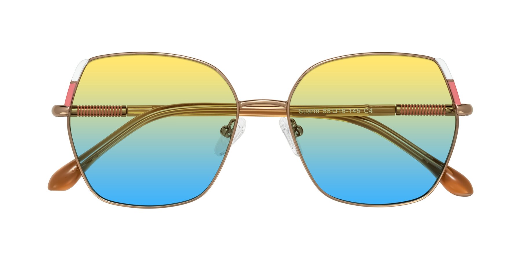 Folded Front of Suarie in Bronze/Brown with Yellow / Blue Gradient Lenses