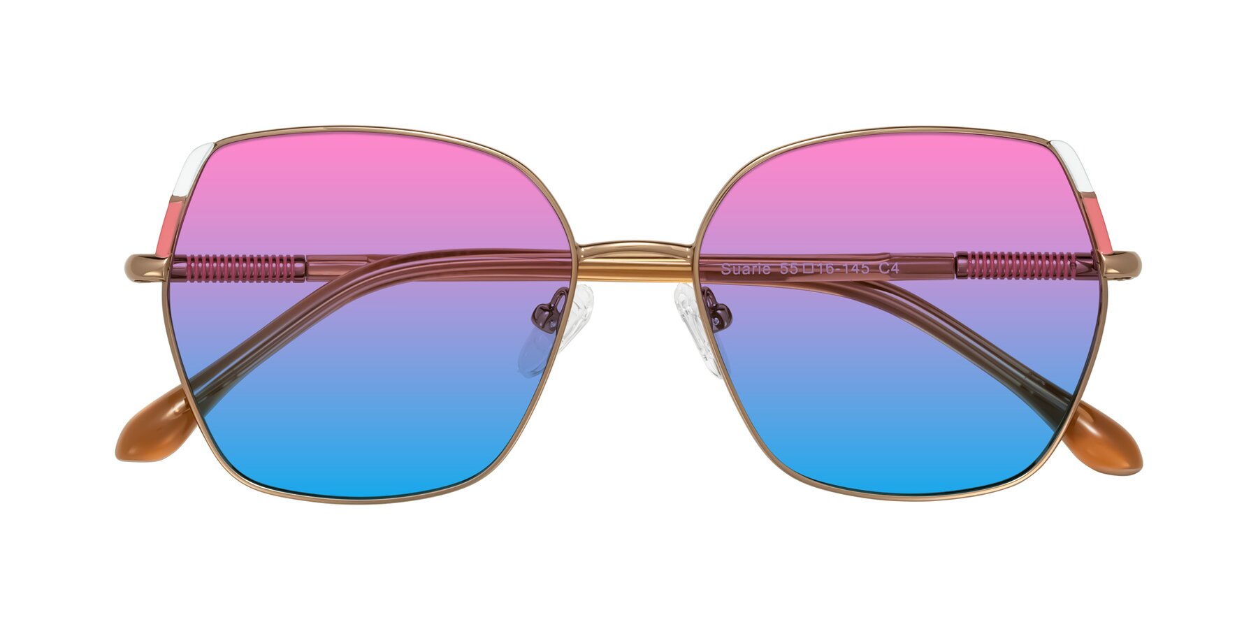 Folded Front of Suarie in Bronze/Brown with Pink / Blue Gradient Lenses