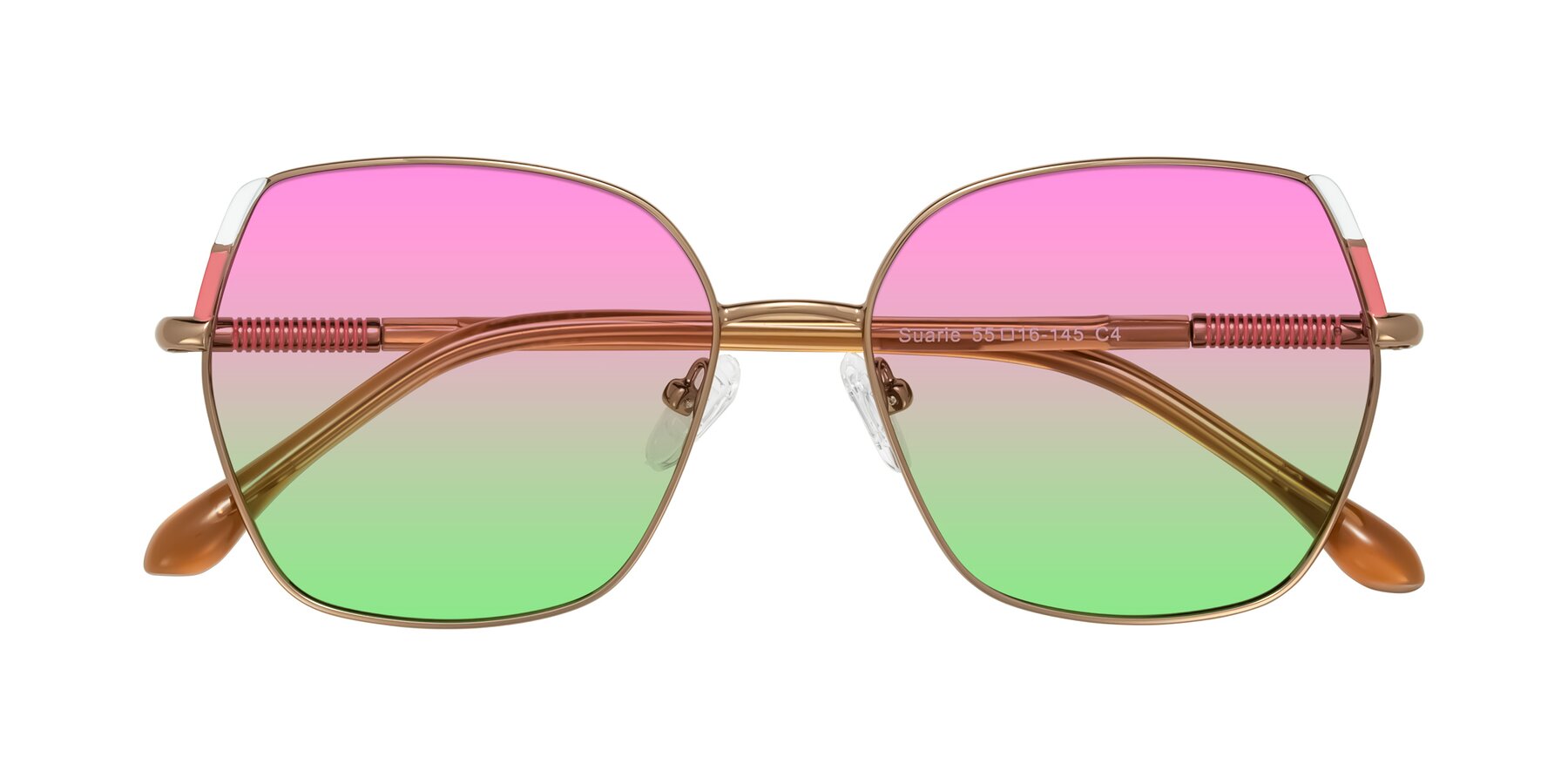 Folded Front of Suarie in Bronze/Brown with Pink / Green Gradient Lenses