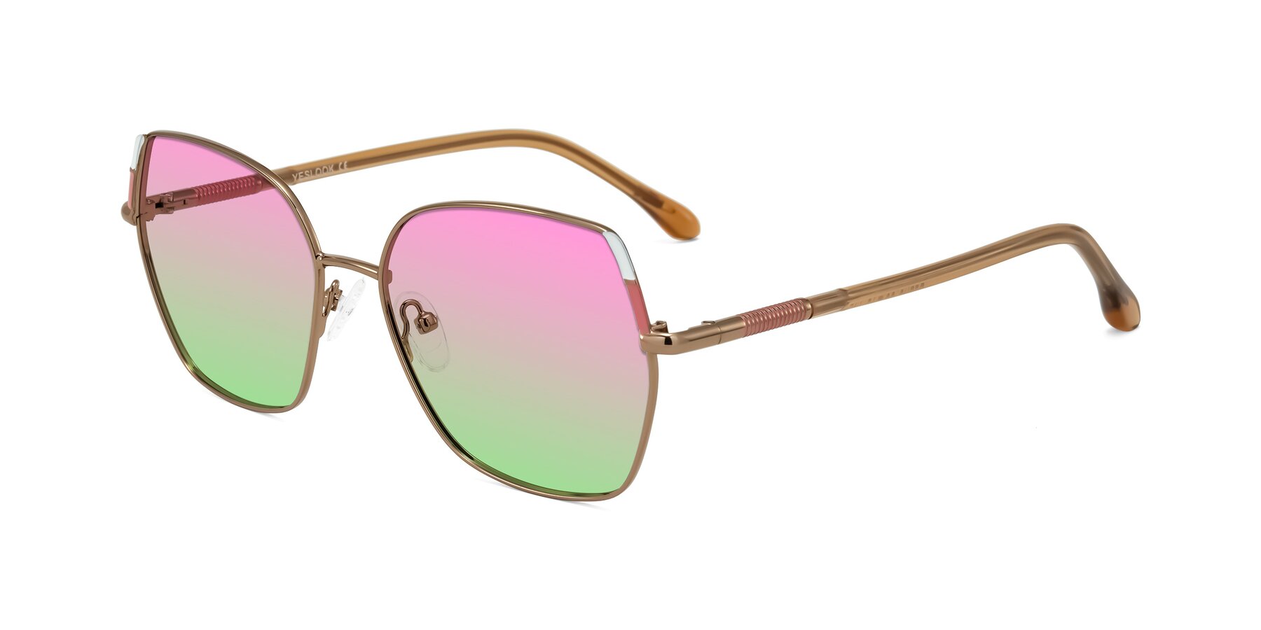 Angle of Suarie in Bronze/Brown with Pink / Green Gradient Lenses