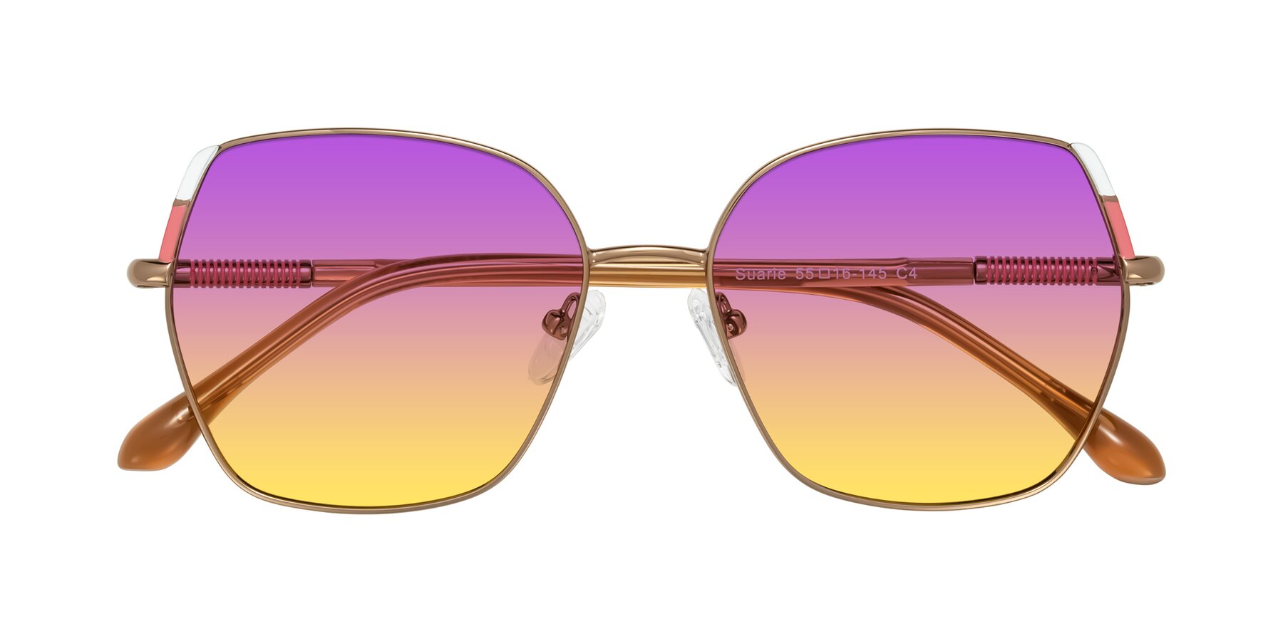 Folded Front of Suarie in Bronze/Brown with Purple / Yellow Gradient Lenses