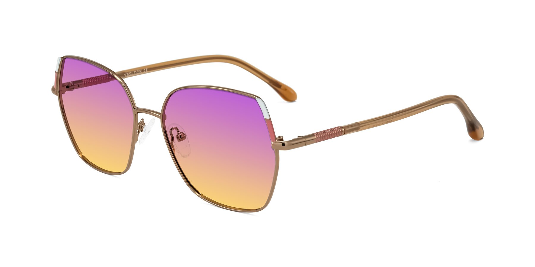 Angle of Suarie in Bronze/Brown with Purple / Yellow Gradient Lenses