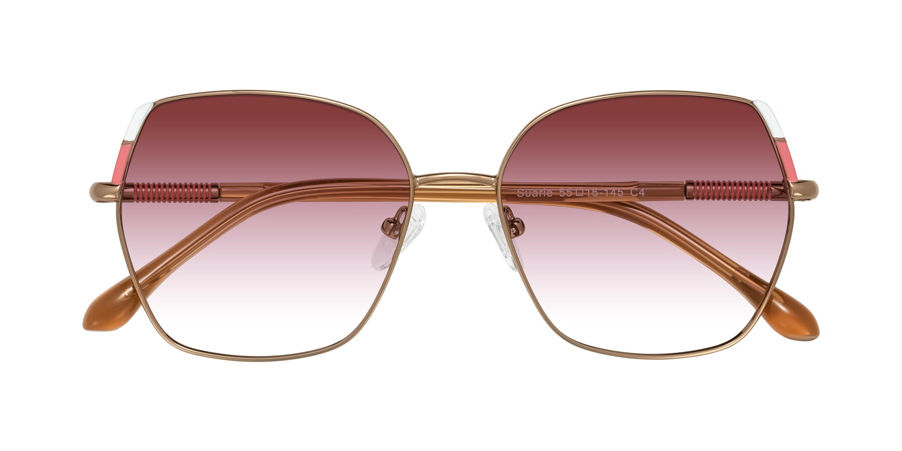 Folded Front of Suarie in Bronze/Brown with Garnet Gradient Lenses