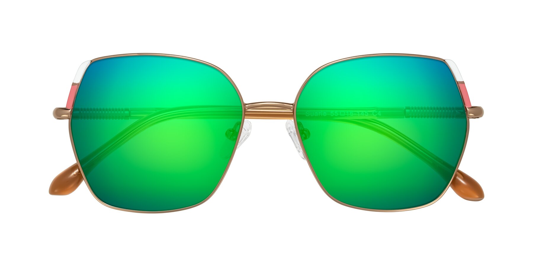 Folded Front of Suarie in Bronze/Brown with Green Mirrored Lenses