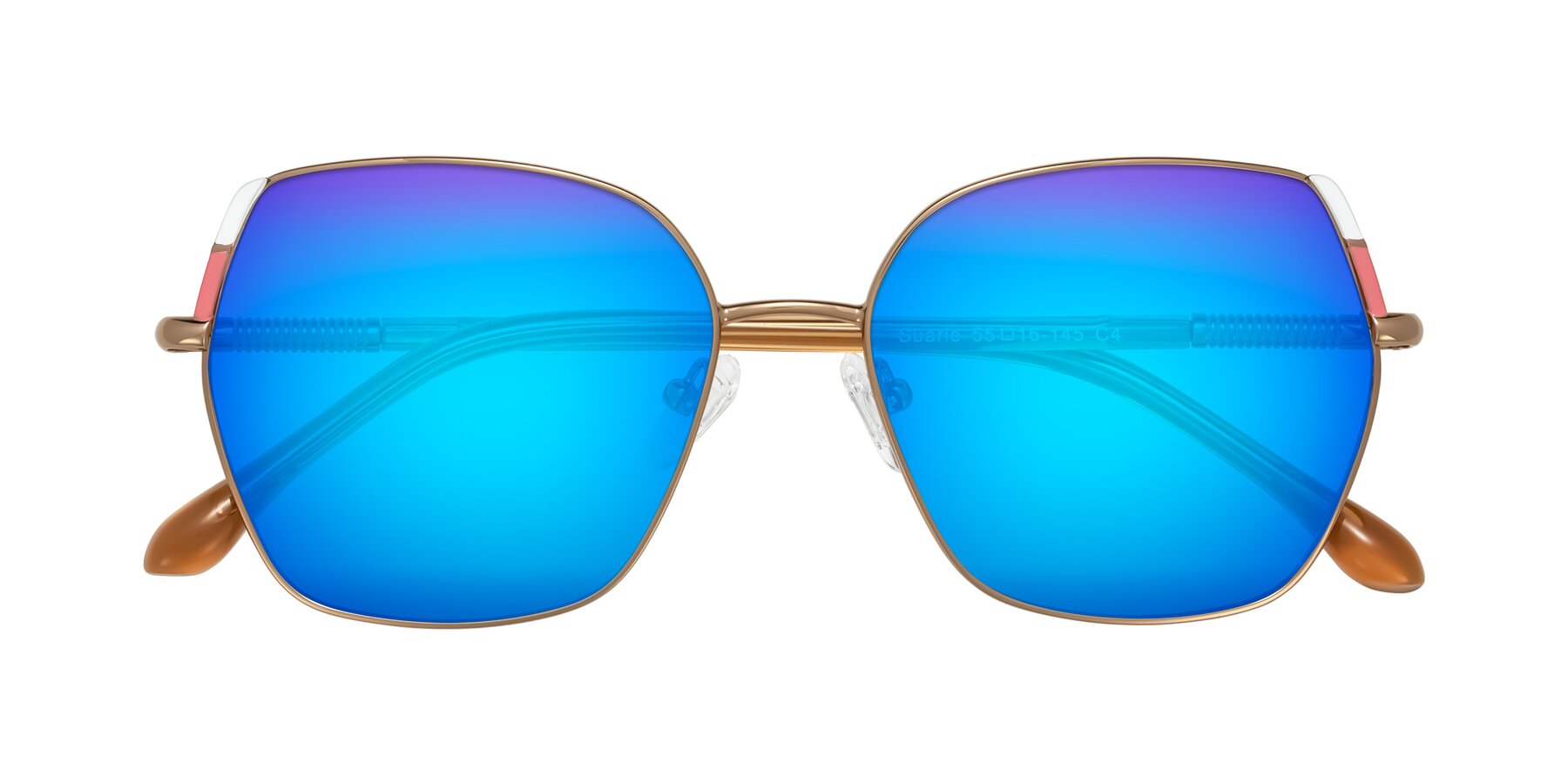 Folded Front of Suarie in Bronze/Brown with Blue Mirrored Lenses