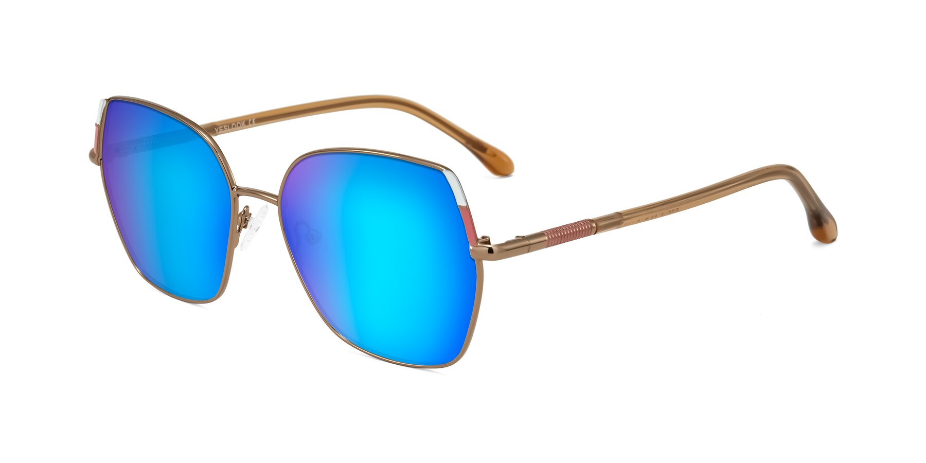 Angle of Suarie in Bronze/Brown with Blue Mirrored Lenses