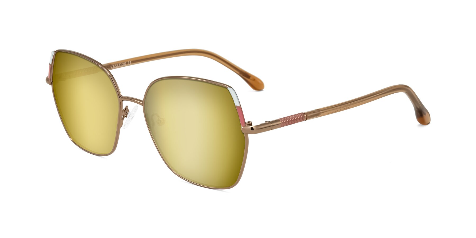 Angle of Suarie in Bronze/Brown with Gold Mirrored Lenses