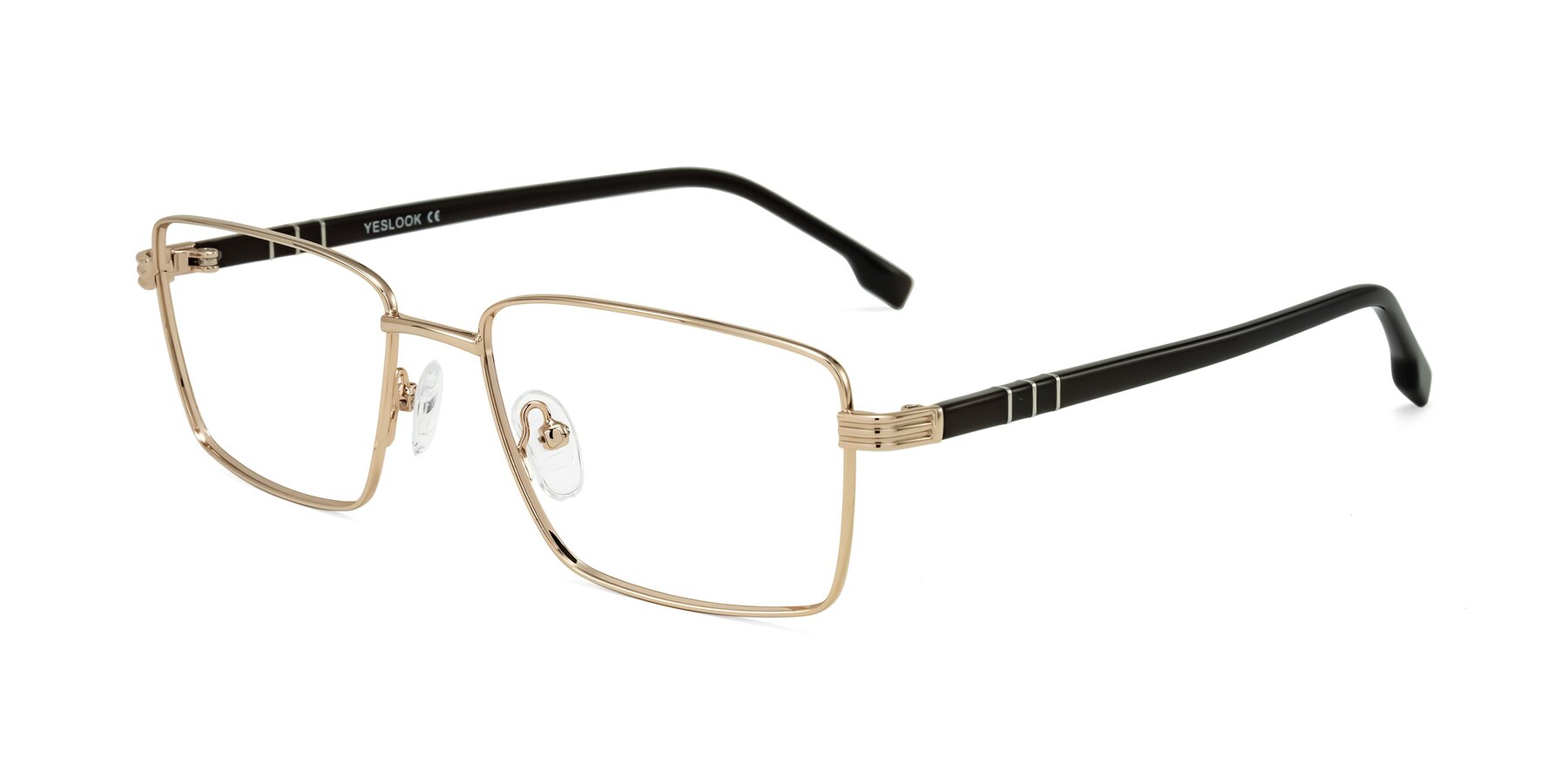 Angle of Raiyah in Gold/Dark Brown with Clear Eyeglass Lenses