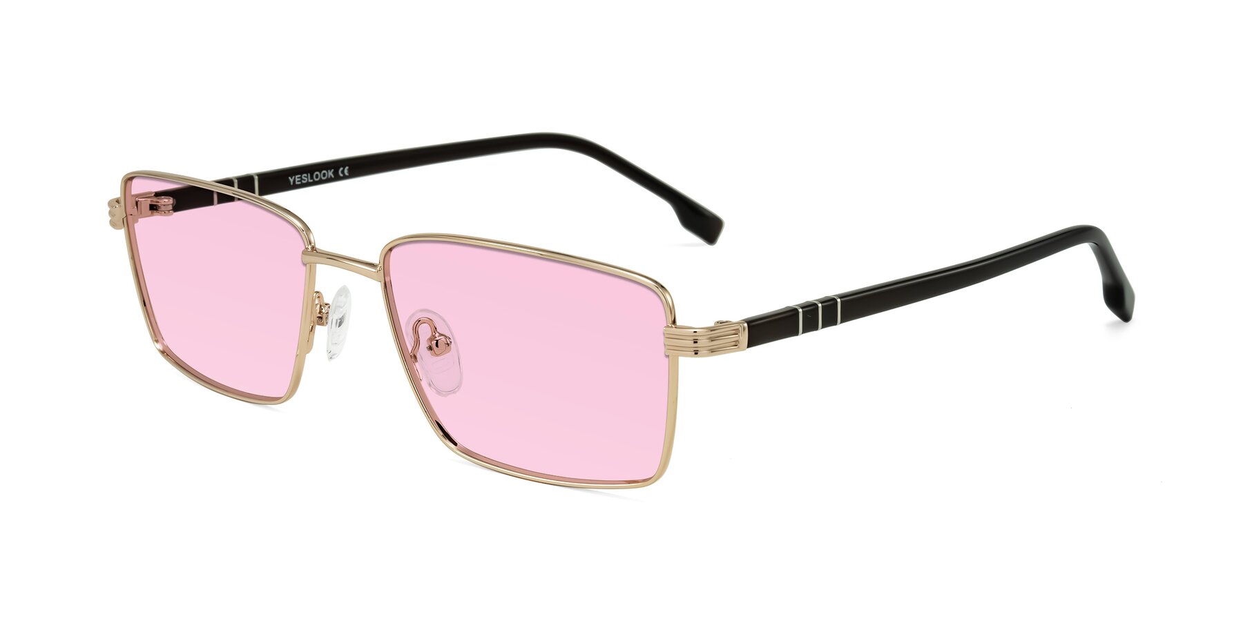 Angle of Raiyah in Gold/Dark Brown with Light Pink Tinted Lenses