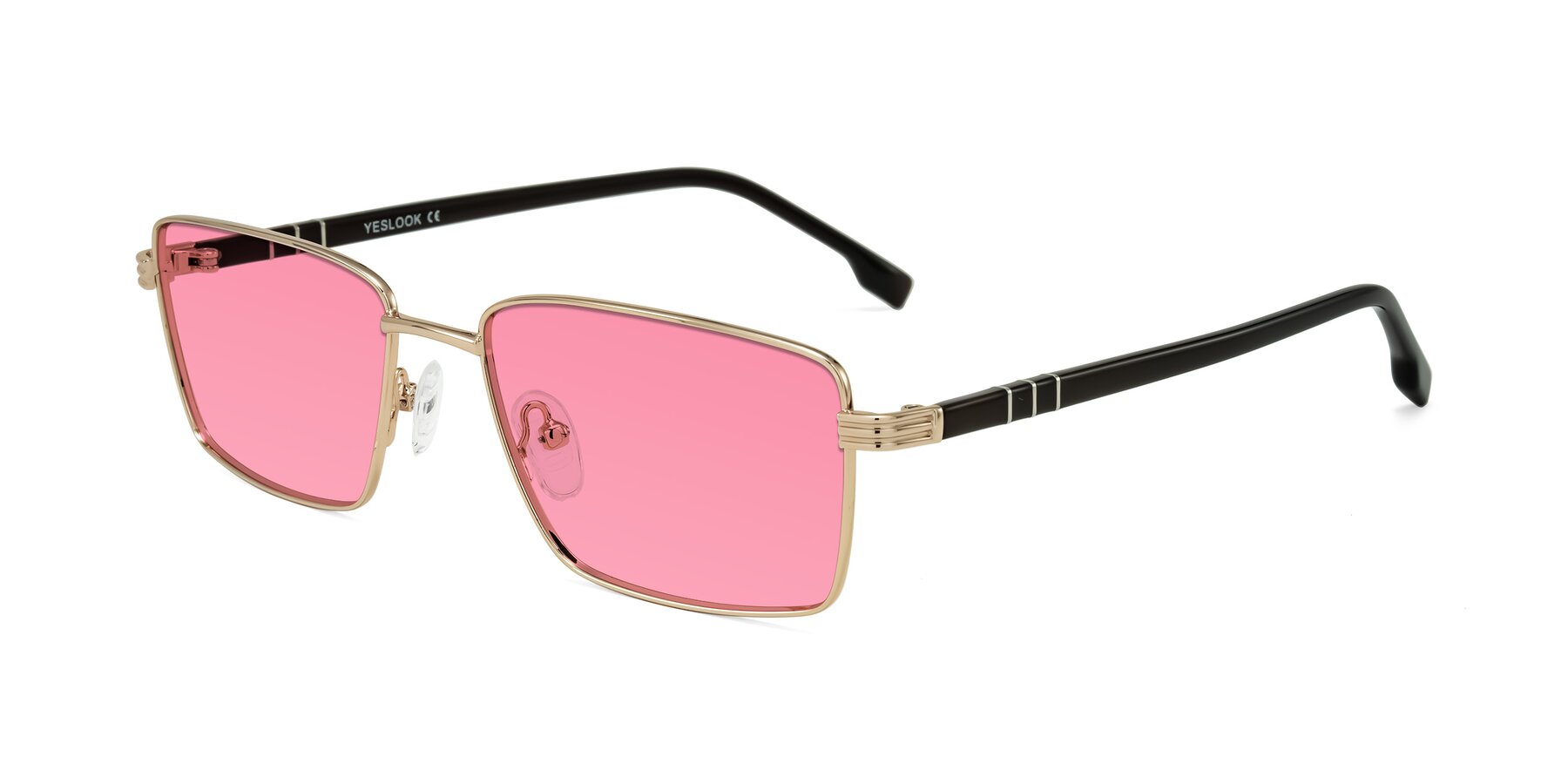 Angle of Raiyah in Gold/Dark Brown with Pink Tinted Lenses
