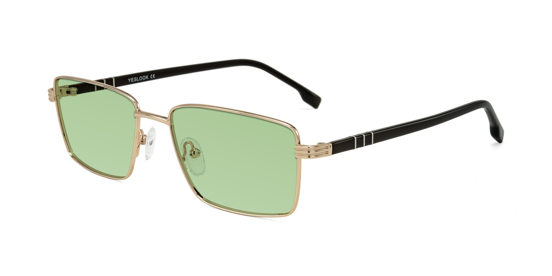 Angle of Raiyah in Gold/Dark Brown with Medium Green Tinted Lenses