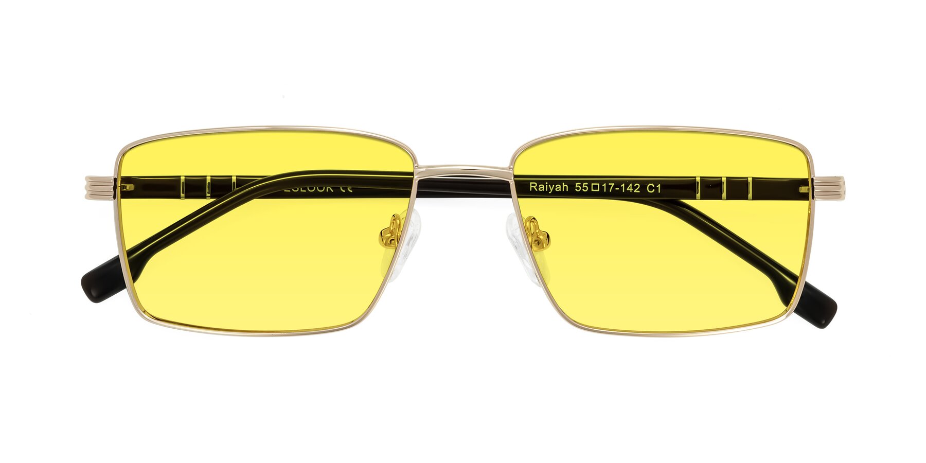 Folded Front of Raiyah in Gold/Dark Brown with Medium Yellow Tinted Lenses