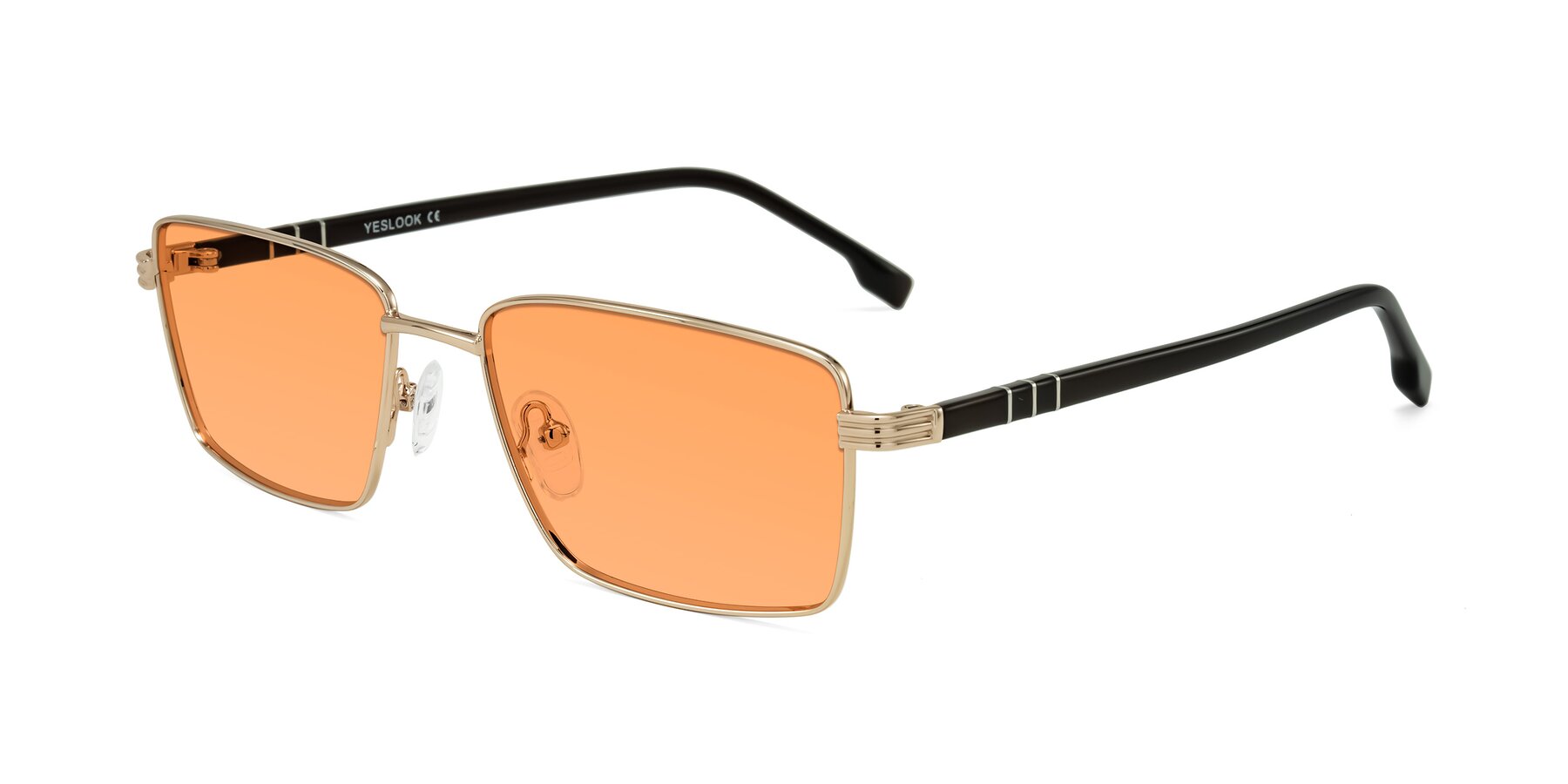Angle of Raiyah in Gold/Dark Brown with Medium Orange Tinted Lenses