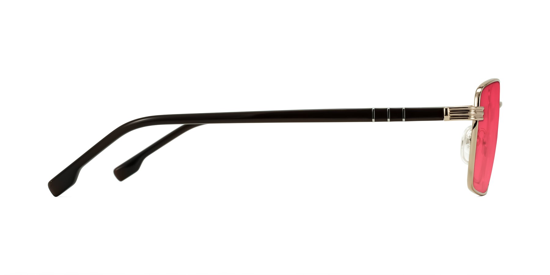 Side of Raiyah in Gold/Dark Brown with Red Tinted Lenses