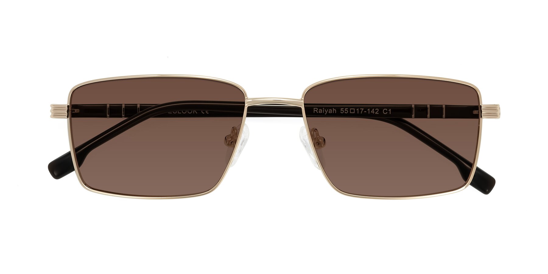 Folded Front of Raiyah in Gold/Dark Brown with Brown Tinted Lenses