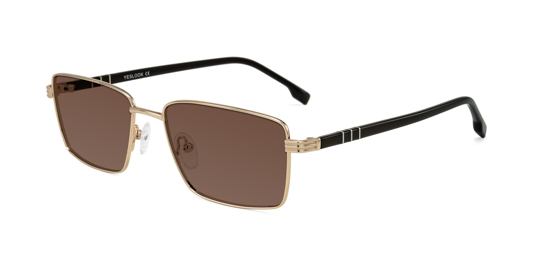 Angle of Raiyah in Gold/Dark Brown with Brown Tinted Lenses