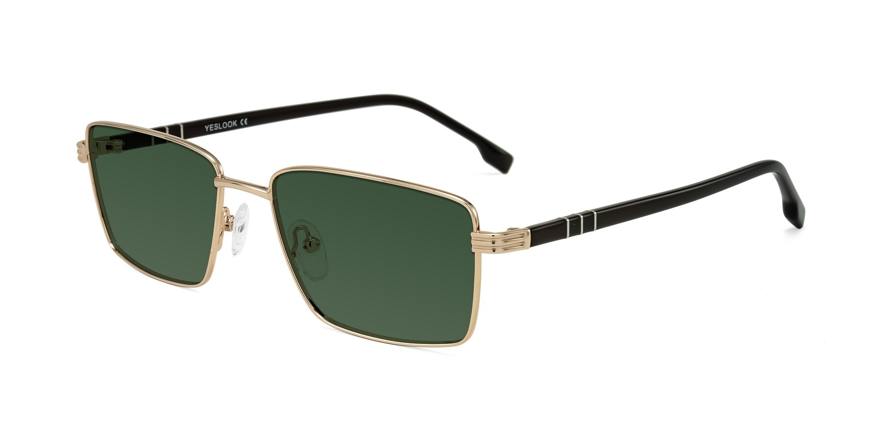 Angle of Raiyah in Gold/Dark Brown with Green Tinted Lenses