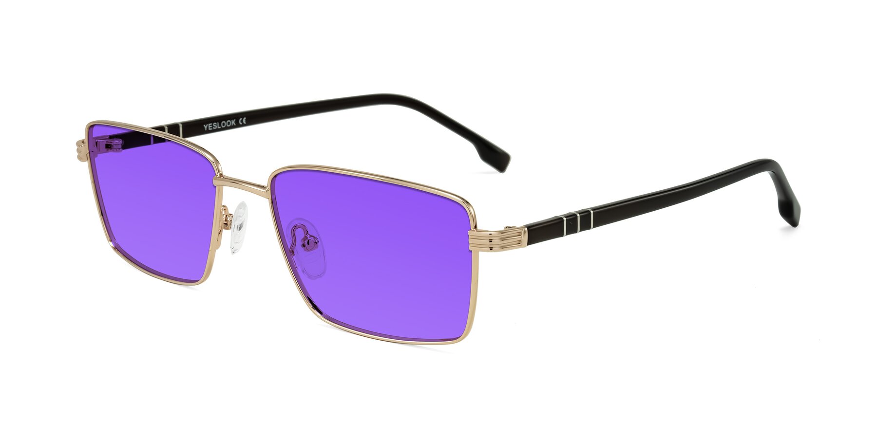 Angle of Raiyah in Gold/Dark Brown with Purple Tinted Lenses
